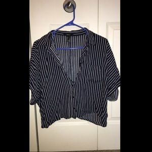 Blue and white striped crop top